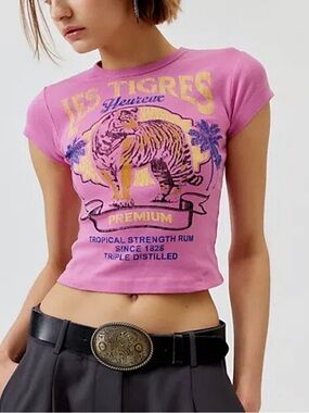 Urban Outfitters Pink Tiger Graphic Crop Tee